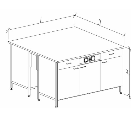 Стол-тумба островной на основе столов-тумб металлических с дверками, ящиками и розетками 1200 СТОw-М с/я.р.